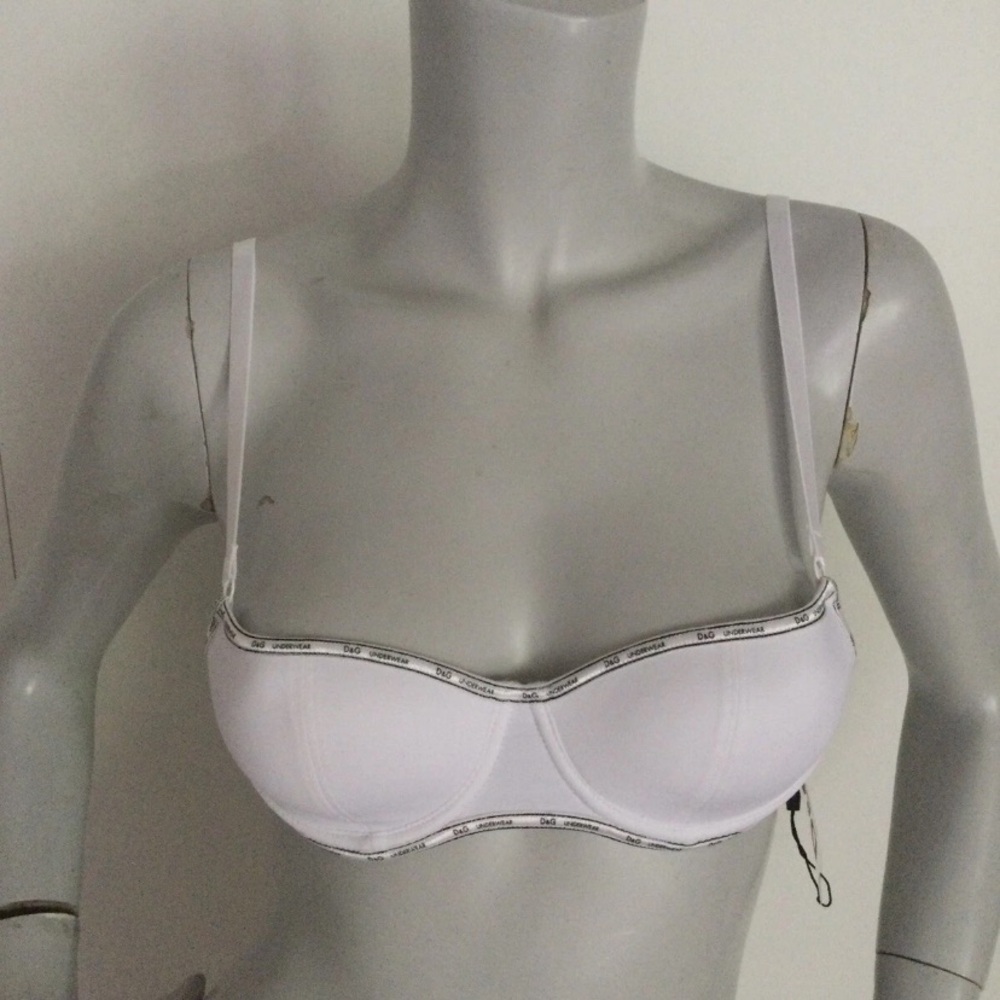 Dolce & Gabbana Black Logo White Underwire Bra Size 32B